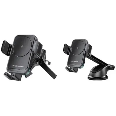 Immagine prodotto di Phone holder - THOMSON - With induction charger - Two mounting systems: on ventilation grille and by suction cup