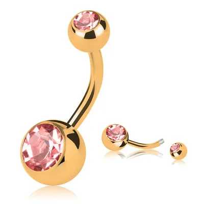 Produktbild von Taffstyle Bauchnabelpiercing Bauchnabelpiercing Banane Stecker vergoldet Doppel Kristall, Rosa / 8mm / 5mm