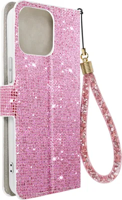 Produktbild von Avizar, Glitzer Disco Wallet Cover mit Standfunktion für Apple iPhone 15 Pro Max, Rosa