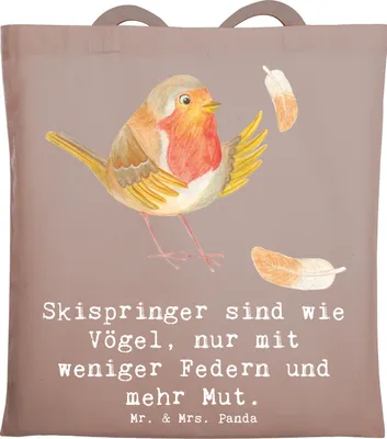 Produktbild von Mr. & Mrs. Panda Tote Bag Skispringen Mut - Braun Pastell - Geschenk, Fliegen, Sportarten, Sport, Humor, Unitasche, Skispringer, Jutebeutel, Sportart, Beutel, Teamsport