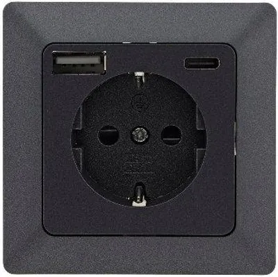 Produktbild von MILOS Schutzkontakt-Steckdose, anthrazit 230V/ 16A, Unterputz, USB-C / PD 3.0