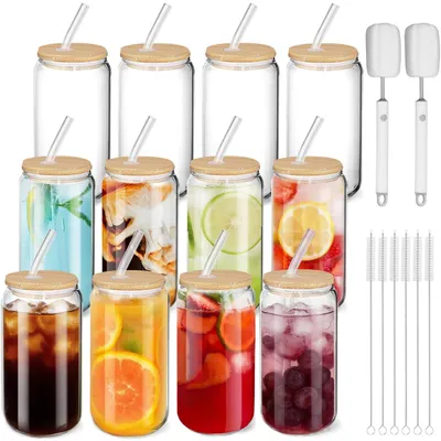 Productafbeelding van Solidchoice - Set van 12 Cocktailglazen 16 oz met Deksels en Rietjes