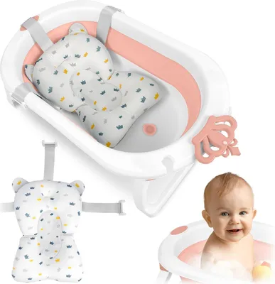 Immagine prodotto di Vasca da bagno pieghevole per neonati con inserto, bianco-rosa