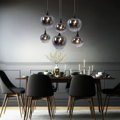 Produktbild von Hängeleuchte, 6-Flammig, Glas, rauch, schwarz, L 86 cm
