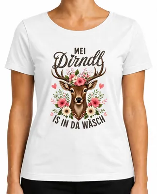 Immagine prodotto di Mei Dirndl, camicia tradizionale con motivo floreale "Reh Kitz", pantaloni in pelle, maglietta da donna, bianca, taglia L