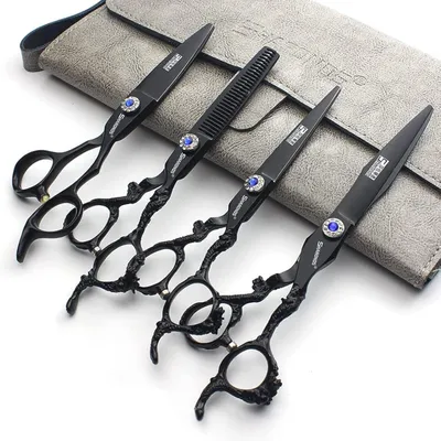 Immagine prodotto di Set di forbici da parrucchiere, 4 pezzi, 6 pollici, acciaio inossidabile, forbici professionali per capelli