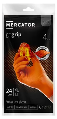 Immagine prodotto di Guanti in nitrile Mercator Medical S.A. GoGrip, arancioni, con superficie antiscivolo, spessi, confezione da 4 pezzi, taglia XL