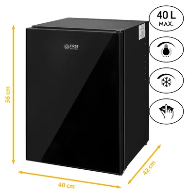 Immagine prodotto di TZS First Austria mini frigo silenzioso | frigo per bevande | minibar | cerniera intercambiabile della porta | luce LED | senza scomparto congelatore | design in vetro | 40L *B-goods*