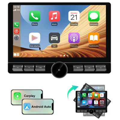Image de Radio 2DIN 10 pouces, rotatif à 180°, avec Android, Carplay, navigation, 4G LTE, Bluetooth, GPS, écran, radio DAB+ et système de navigation intégré. Mémoire : 4 Go de RAM et 64 Go de stockage