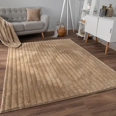 Produktbild von Hochflor Teppich waschbar Unifarben Struktur Schlafzimmer  Beige Rechteckig 160x220 | 100% Polyester | Florhöhe: 23 mm | pflegeleicht