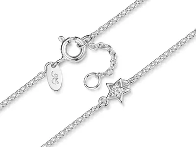 Produktbild von SILBERKETTEN STORE Fußkette Erbse 1,6 mit Stern, Länge wählbar von 23-30cm - 28cm