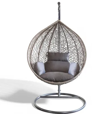 Immagine prodotto di Dondolo sospeso ovale con struttura in metallo e seduta in wicker 195x105x120cm -  Grigio