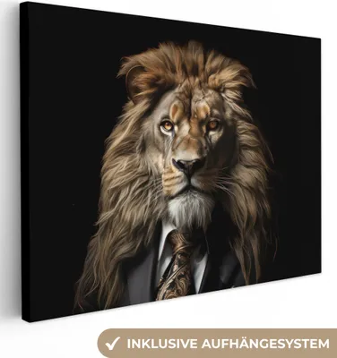 Produktbild von MuchoWow® - Leinwandbilder - Löwe - Porträt - Schwarz - Tier, Wandbild, Wanddeko Bilder Wohnzimmer, 40x30 cm