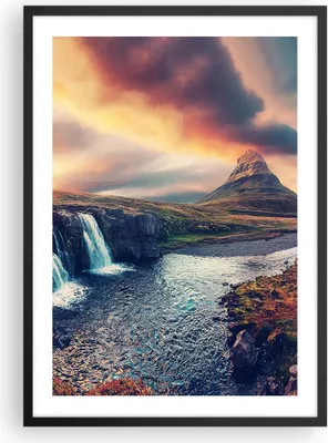 Produktbild von Gerahmtes Poster - Schwarzer Rahmen - Wasserfall Himmel Berg - 50x70 cm - Wand Bild - Wanddeko - Wandbilder - Kunstposter - Wandposter - Bilderrahmen - Bilder - Kunstdruck - P2BPA50x70-5111