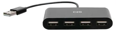 Produktbild von C2G 4-Port USB-A Hub, USB 2.0, USB 2.0, 480 Mbit/s, Schwarz, 0,04 m, 3 mm