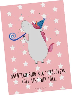 Produktbild von Mr. & Mrs. Panda Postkarte Einhorn Party - Rot Pastell - Geschenk, Ansichtskarte, Ansichtskarten, Fest, Postkarten, Club, Unicorn, Geburtstag, Fotokarte, Einhörner