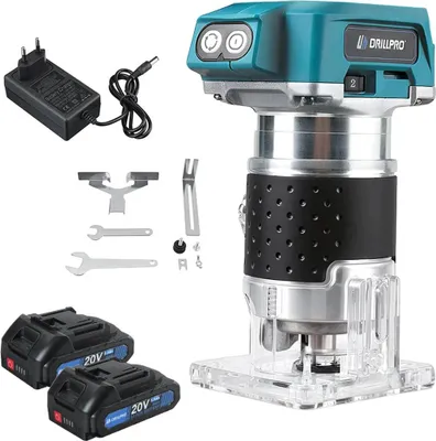 Obrázek produktu pro Frézka na dřevo – akumulátorová horní frézka 18 V – 2 akumulátory – 6 rychlostí – upínací kleština 6,35 mm – bezkartáčový motor 440 W – 30 000 ot./min