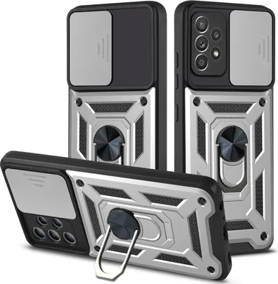 Produktbild von Galaxy A52 Hülle mit 360° Drehbarer Magnetische Ring Ständer Halter Dia Kameraschutz TPU Bumper Silikon Schutzhülle für Samsung Galaxy A52 5G/4G Silber