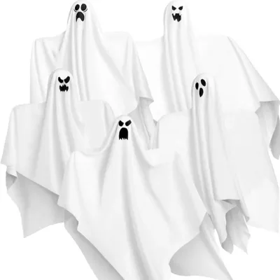 Image de Fantômes d'Halloween suspendus - Décoration d'extérieur - Lot de 5 - 70 cm - Nylon - Pour jardin, terrasse et fêtes