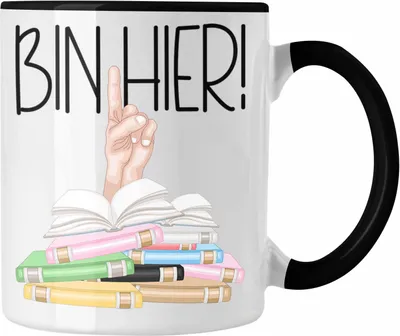 Produktbild von Trendation - Leseratte Geschenk Tasse Buch Grafik Bücher Lesen Bücherwurm Geschenk Spruch Lesen Bin hier (Schwarz)