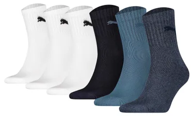 Produktbild von PUMA Uni Sportsocken, 6 Paar - Short Crew Socks, Tennissocken, einfarbig Weiß/Blau 39-42