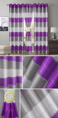 Obrázek produktu pro Inox Trade Hotová Záclona Ösen - Záclona - Průhledné Závěsy s Očky, Fialovo-Šedo-Bílá