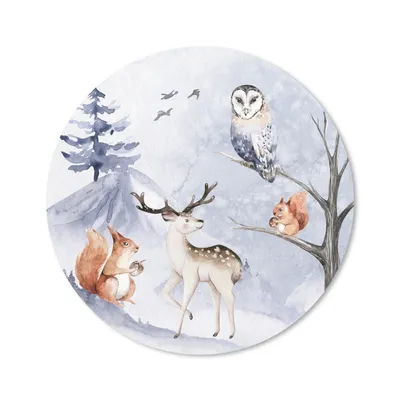Produktbild von MuchoWow® Mauspad Mousepad Winter - Hirsch - Eichhörnchen - Baum 40x40 cm - Mousepads - Maus Mat - Pad - Mausunterlage - Schreibtisch Accessoires