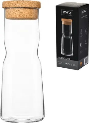 Produktbild von Glaskaraffe, 1 Liter, mit Korken – Griffig – Passt in die Kühlschranktür – 98 × 240 mm