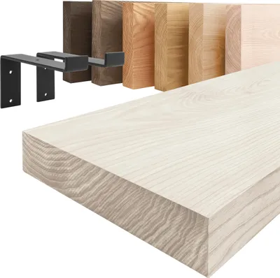 Produktbild von LAMO Manufaktur Wandregal Holz Gerade  |  Regal Farbe: Weiß | mit schwarzem Original Regalträger | 90 cm