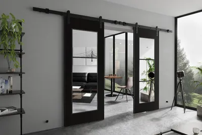 Image de KIER FURNITURE Porte Coulissante Intérieur avec Rail Noir 212x205x1,6 cm