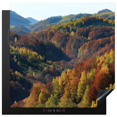 Produktbild von KitchenYeah© Herdabdeckplatte Berge - Bäume - Herbst , 78x78cm, Küche Deko, Glaskeramikkochfeld Herdabdeckung, Abdeckplatte fùr Kochfeld