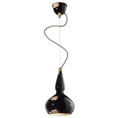 Produktbild von Ferroluce Keramik-Hängeleuchte Vague-Vintage Ø 19cm Schwarz Rund