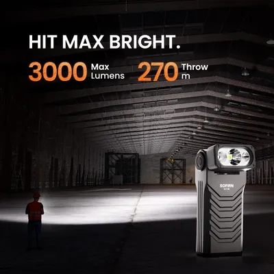 Imagen del producto de Linterna LED - 3000 lúmenes - 6000K - Luz blanca, roja y ultravioleta - Recargable, de aluminio