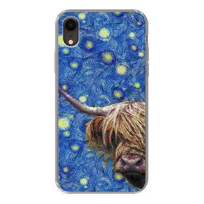 Produktbild von MuchoWow® Handyhülle Schutzhülle Hülle für iPhone XR Sternennacht - Van Gogh - Schottischer Highlander Silikon Softcase Handy Hülle - Schutzdeckel