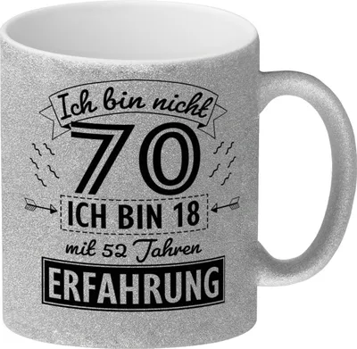 Produktbild von Witziger Glitzer-Kaffeebecher für den 70. Geburtstag mit Motiv: Erfahrung