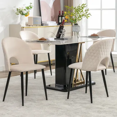 Produktbild von Flieks Esszimmerstühle 4er set, Essstühle Polsterstühle mit Metallbeinen, Küchenstühle mit Verstellbaren Füßen, Wohnzimmerstühle mit Samtbezug, Beige