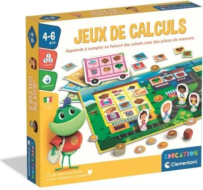 Produktbild von CLEMENTONI Rechenspiel, Lernspiel, 2 Spielmodi, Mit Spielbrett, Zählspiel, Münzen Spielsteine