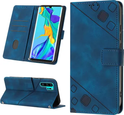 Produktbild von Hülle für Huawei P30 Pro Prägung Flip Leder Brieftasche Schutzhülle mit Ständer Blau