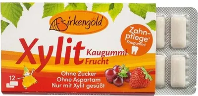 GUMA DO ŻUCIA Z KSYLITOLEM O SMAKU OWOCOWYM 12 SZTUK (17 g) - BIRKENGOLD