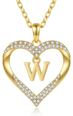 Productafbeelding van Halsketting voor dames, 18K verguld, met initialen, hartvormige hanger, letterketting A-Z, gepersonaliseerde sieraden, cadeau