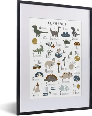 Produktbild von MuchoWow® Gerahmtes Poster Dinosaurier - Kinderzimmer - Tyrannosaurus - Jungen - Mädchen - Kinder 30x40 cm - Poster mit Schwarzem Bilderrahmen Wandposter Rahmen Foto Bilder - Wandposter Schlafzimmer