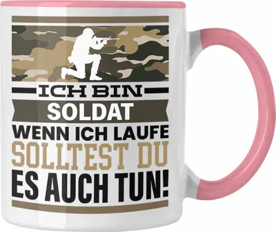 Produktbild von Trendation - Soldat Tasse Geschenk Spruch Männer Geschenkidee Wenn Ich Renne Solltest Du Es Auch (Rosa)