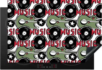 Produktbild von KitchenYeah© Herdabdeckplatte Muster - Musik - Vinyl , 78x52cm, Küche Deko, Glaskeramikkochfeld Herdabdeckung, Abdeckplatte fùr Kochfeld