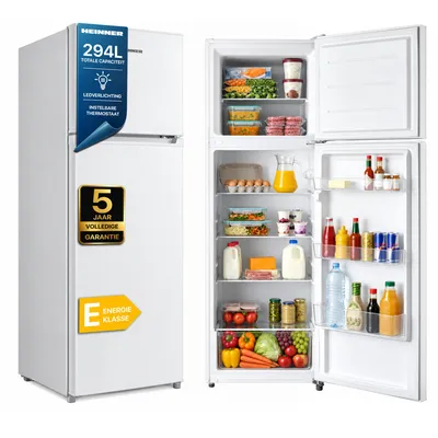 Productafbeelding van Heinner HF-M294E++ Koel-vriescombinatie 294 L, LED, Thermostaat, Omkeerbare Deur, Wit