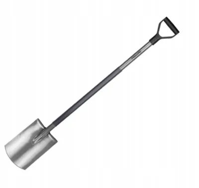A Fiskars Ergonomic garden spade is shown against a white background.