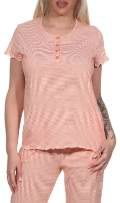 Obrázek produktu pro Dámské pyžamové tričko s krátkým rukávem v pruhovaném vzhledu ; oranžová , 40 cm