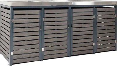 Obrázek produktu pro 4 víka na popelnice HWC-K14, box na popelnice s boxem na květináče, 124x265x84cm WPC nerezová ocel 132kg  antracitová barva