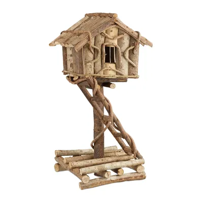 Produktbild von Relaxdays Vogelhaus stehend, unbehandeltes Deko Vogelhäuschen auf Ständer, handgemachtes Holzhaus mit Leiter, natur