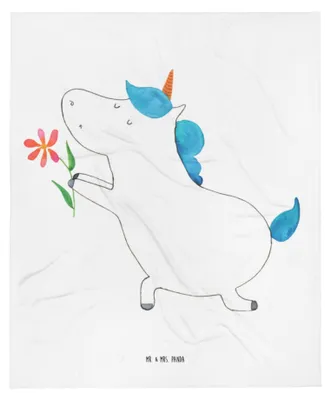 Produktbild von Mr. & Mrs. Panda Schlummerdecke Einhorn Blume - Weiß - Geschenk, Freundin, Fleecedecke, Heiraten, Liebe, Plaid, Kinderdecke, Ehepaar, Babybettdecke, Erstlingsdecke