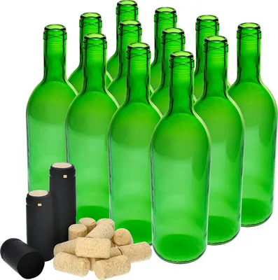 Produktbild von Weinflaschen mit Korken Leer Glasflaschen Wein 12 Stück 0,75 l Grün BROWIN